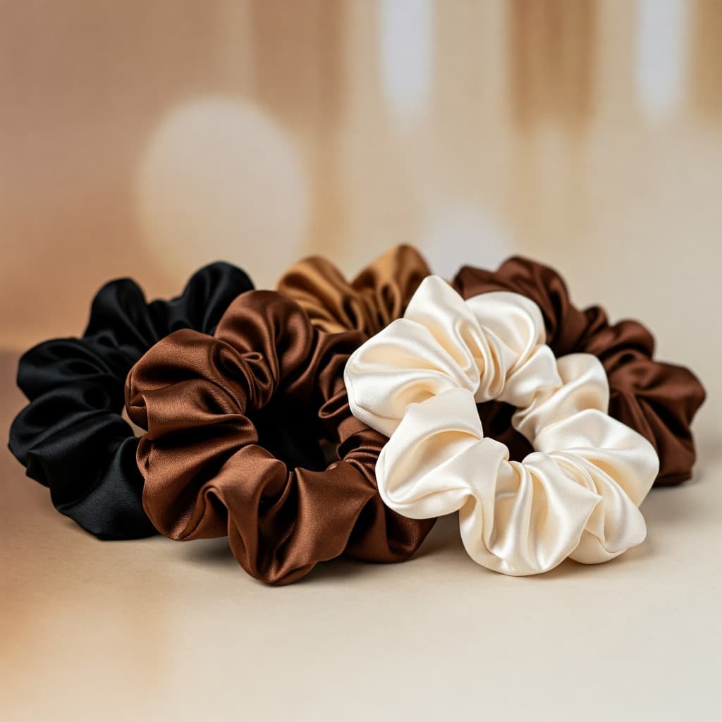 KIT 10 Scrunchie Xuxinha de cetim Prendedor Tons Nude Marrom