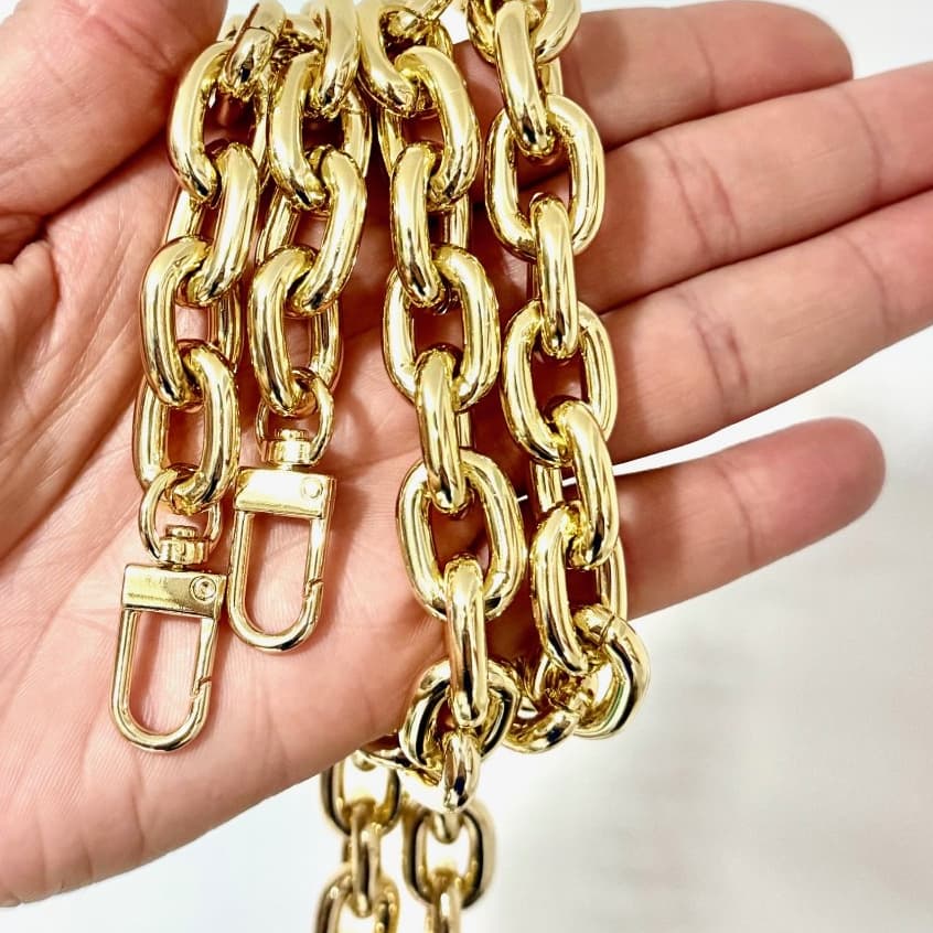 Alça Corrente Grossa Dourada Com Mosquetão 1.20 Mts Para Bolsa Até 7 Kilos
