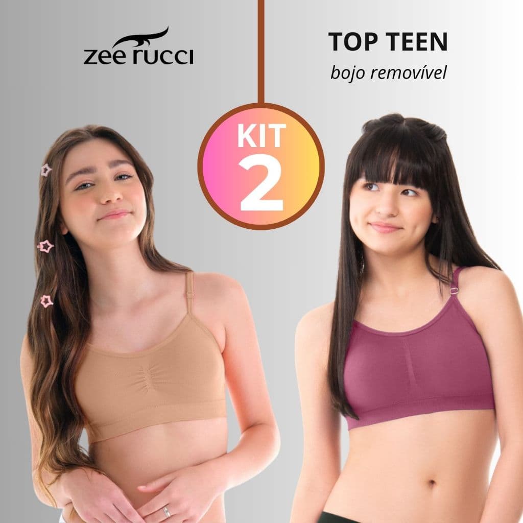 Kit 2 Top Teen Juvenil Poliamida Sem Costura Zee Rucci com Bojo Removivel