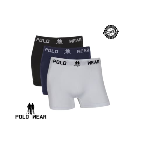 Kit Com 3 Cuecas Boxer Adulto Masculina Microfibra Poliéster Lisa Polo Wear Original