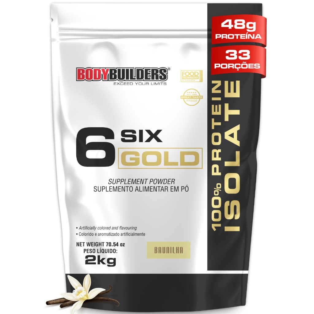 Whey Protein Isolado Six Gold 2kg 100% Protein Isolate - Bodybuilders
