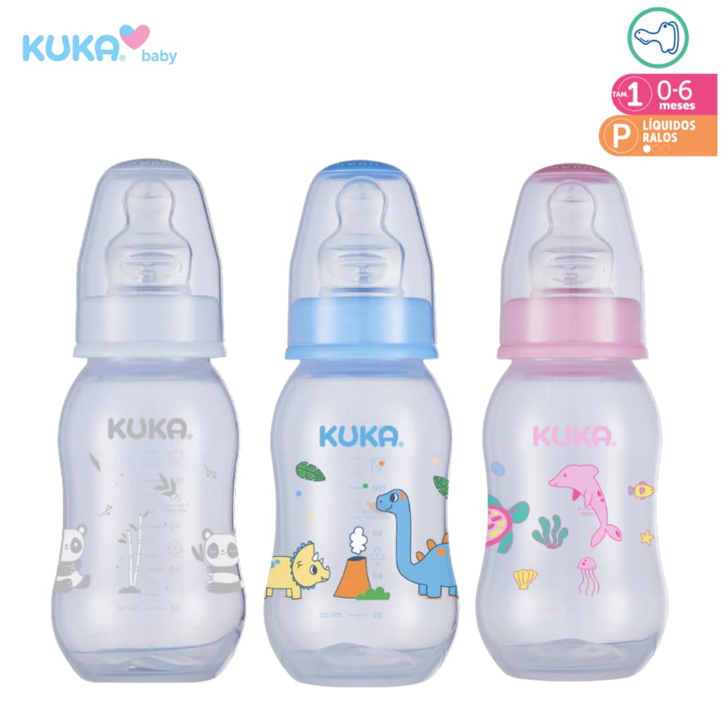 Mamadeira Chuquinha Anticolica 160mL Bico Ortodôntico Kuka Tampa Protetora Antivazamento 0-6 Meses