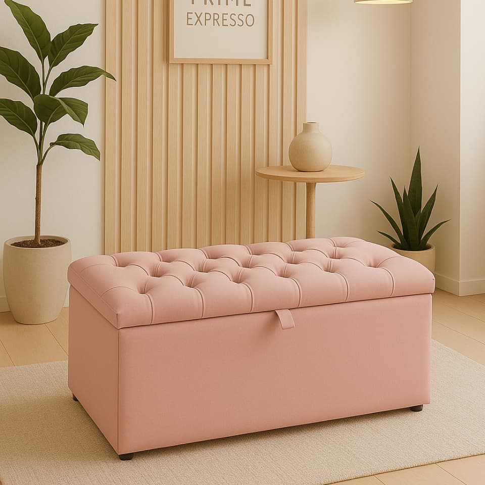 Baú Organizador Puff Estofado Multiuso  para Sala, Quarto e Decoração