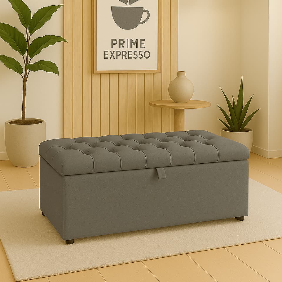 Puff Baú pé de cama no Sued Capitone Organizador e Sapateira