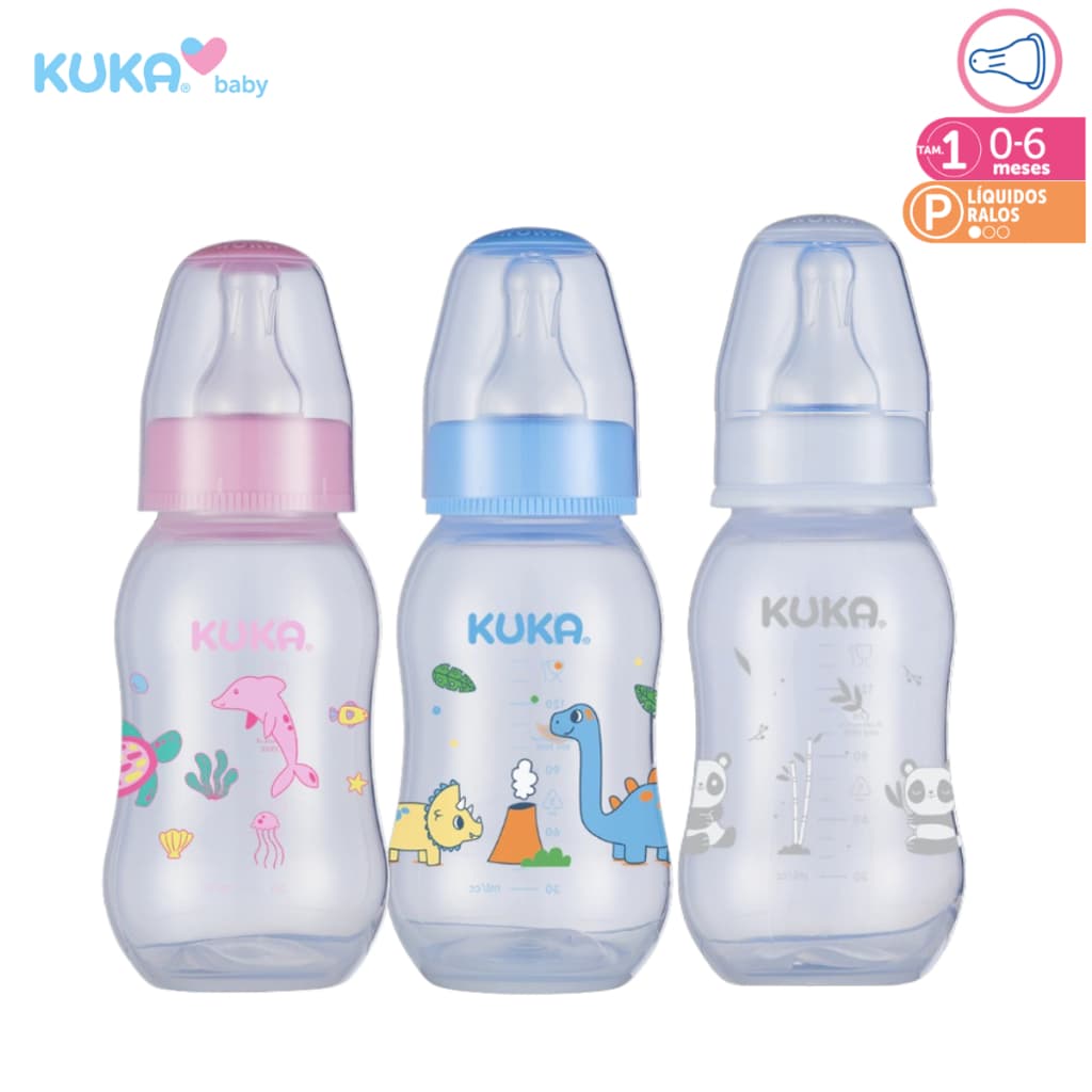 Mamadeira Chuquinha Anticolica Bico Redondo 160mL Kuka Tampa Protetora Antivazamento 0-6 Meses