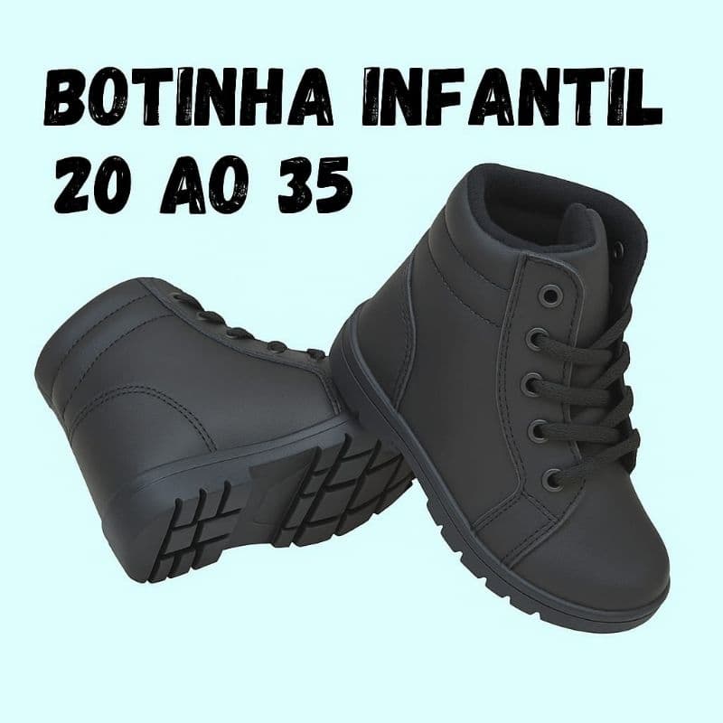 Botinha Infantil Menina e menino bebê Coturno preta cano baixo unissex tendência barato Envio Rapido