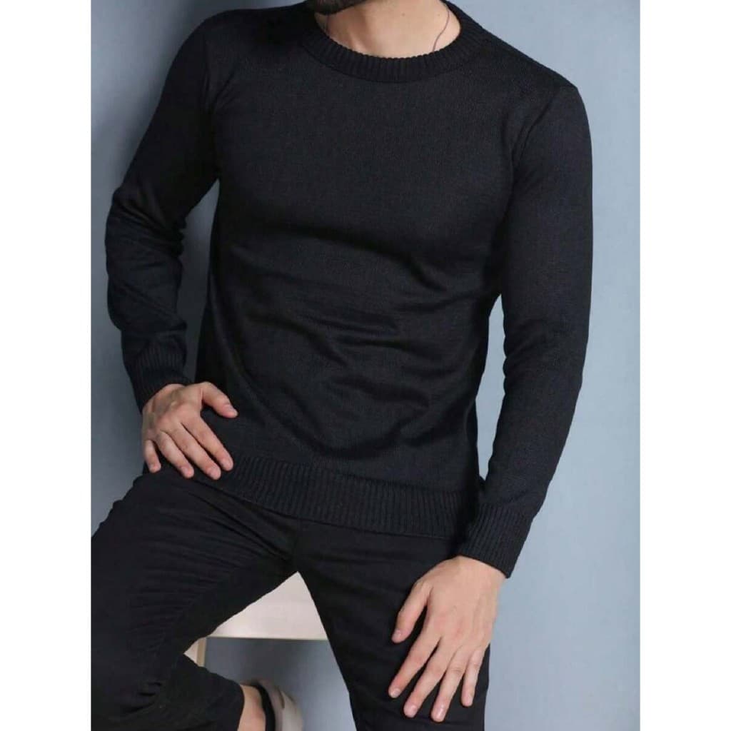 BLUSA SUÉTER DE TRICO LÃ MASCULINO LISA GOLA REDONDA MANGA LONGA INVERNO