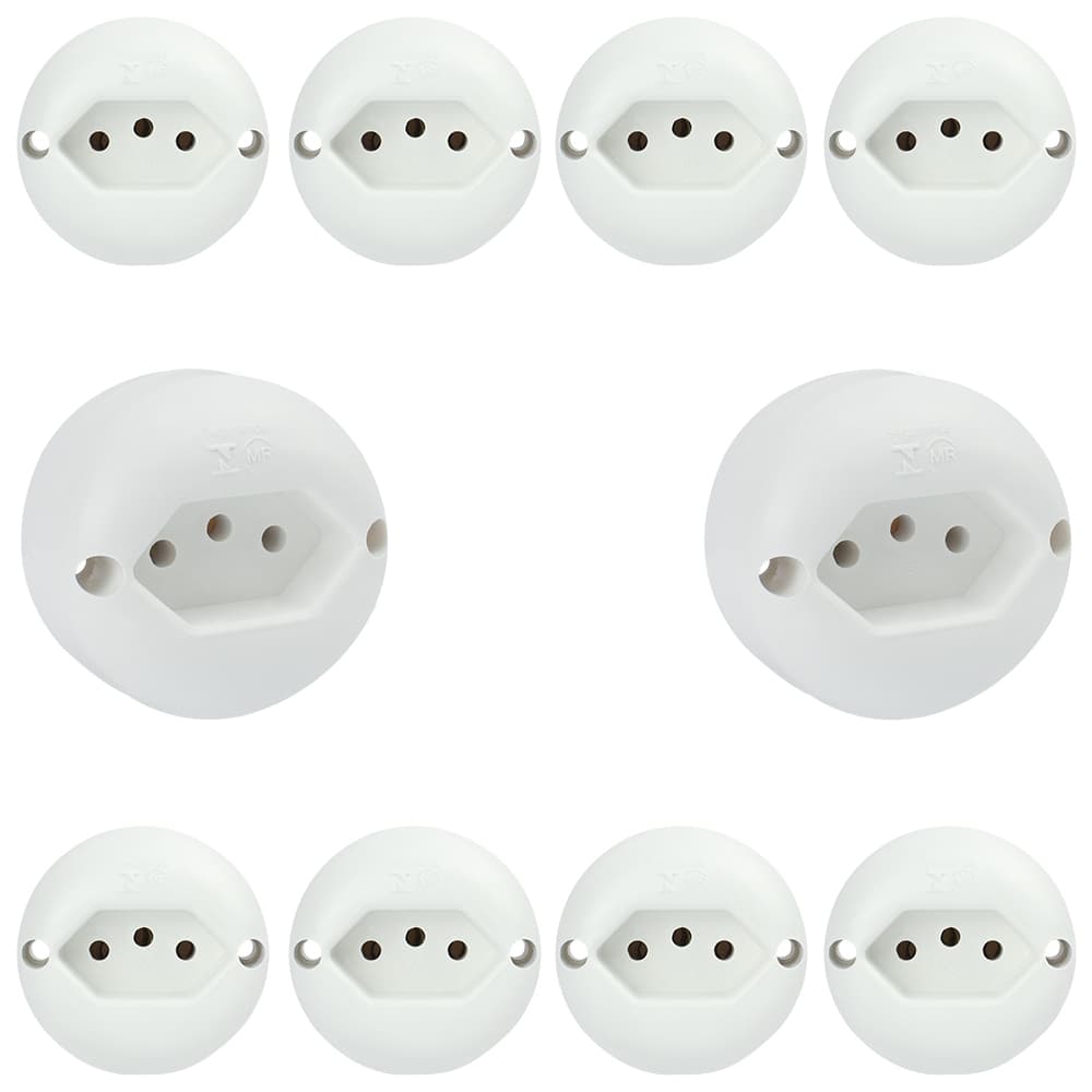 Kit Com 10 Tomadas Redonda Externa 2p+t Nbr 250v 10A Com Inmetro Bivolt 127V e 250V Branco