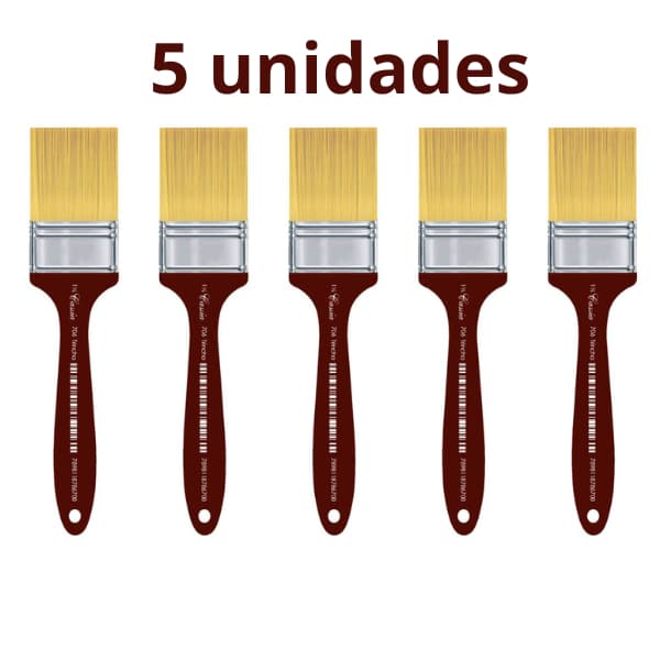 kit 5 Trincha para Artesanato 1,5" Ideal Para Tinta PVA e Acrílica cerdas Douradas- Pinceis Cassia