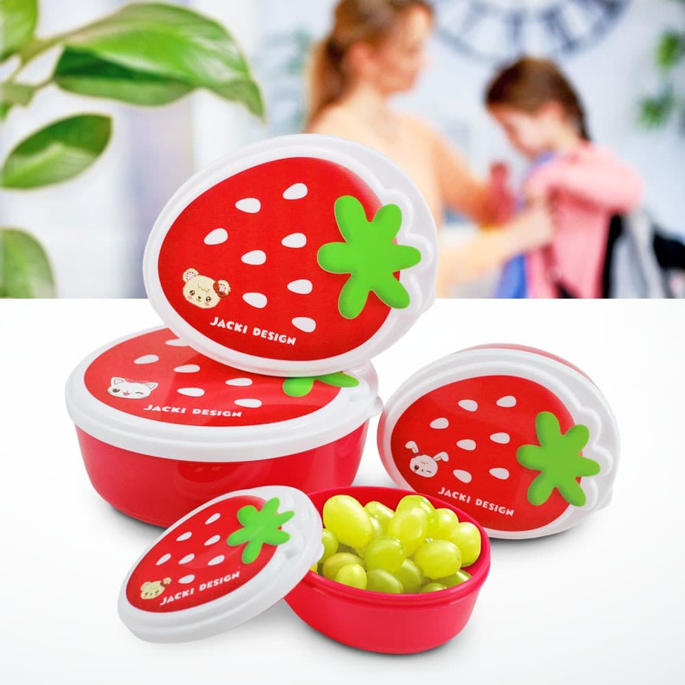 Pote para Lanche de 4 Peças Infantil Menina Morango