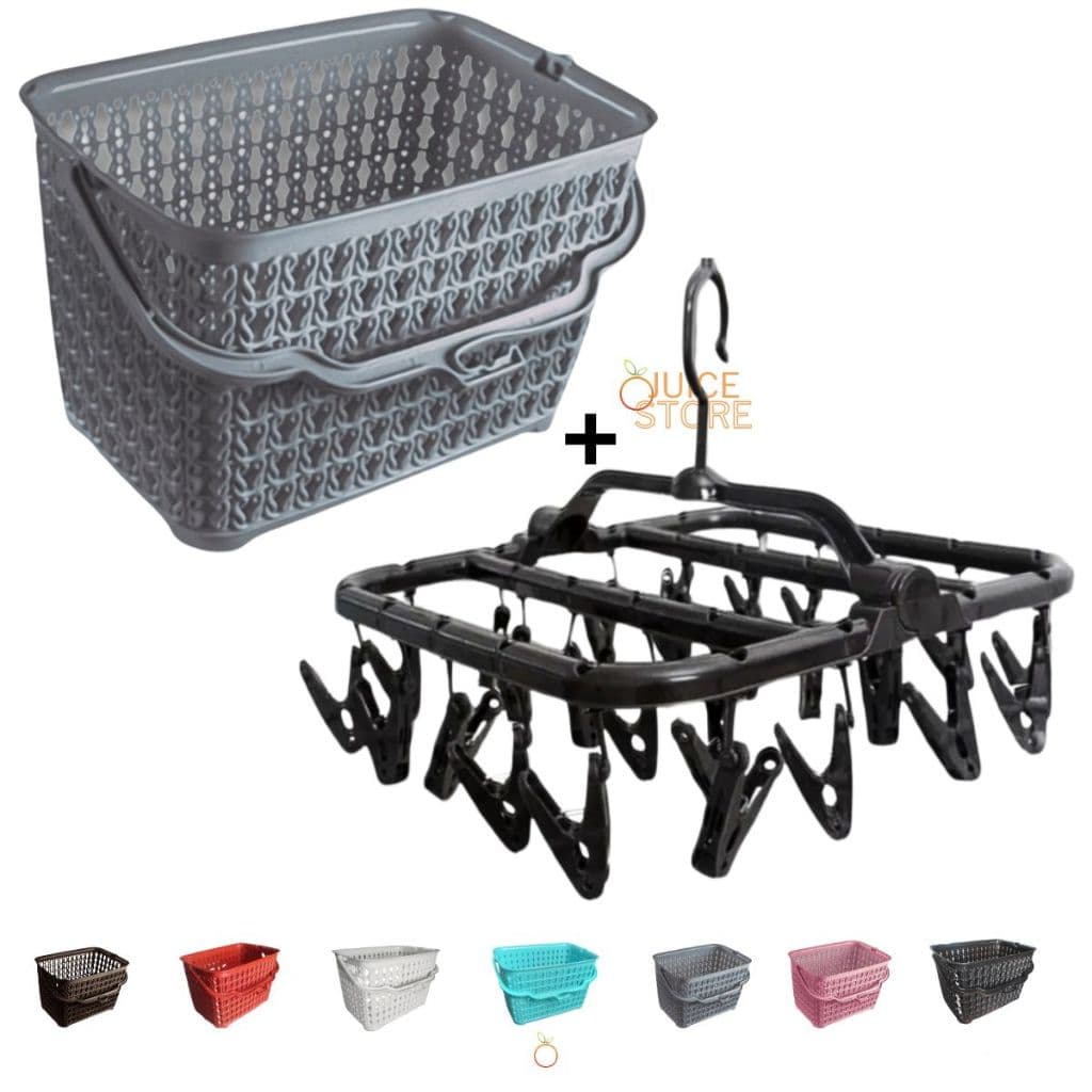 Kit Lavanderia Cesto multiuso + Varal 26 Prendedores de Plástico Resistente