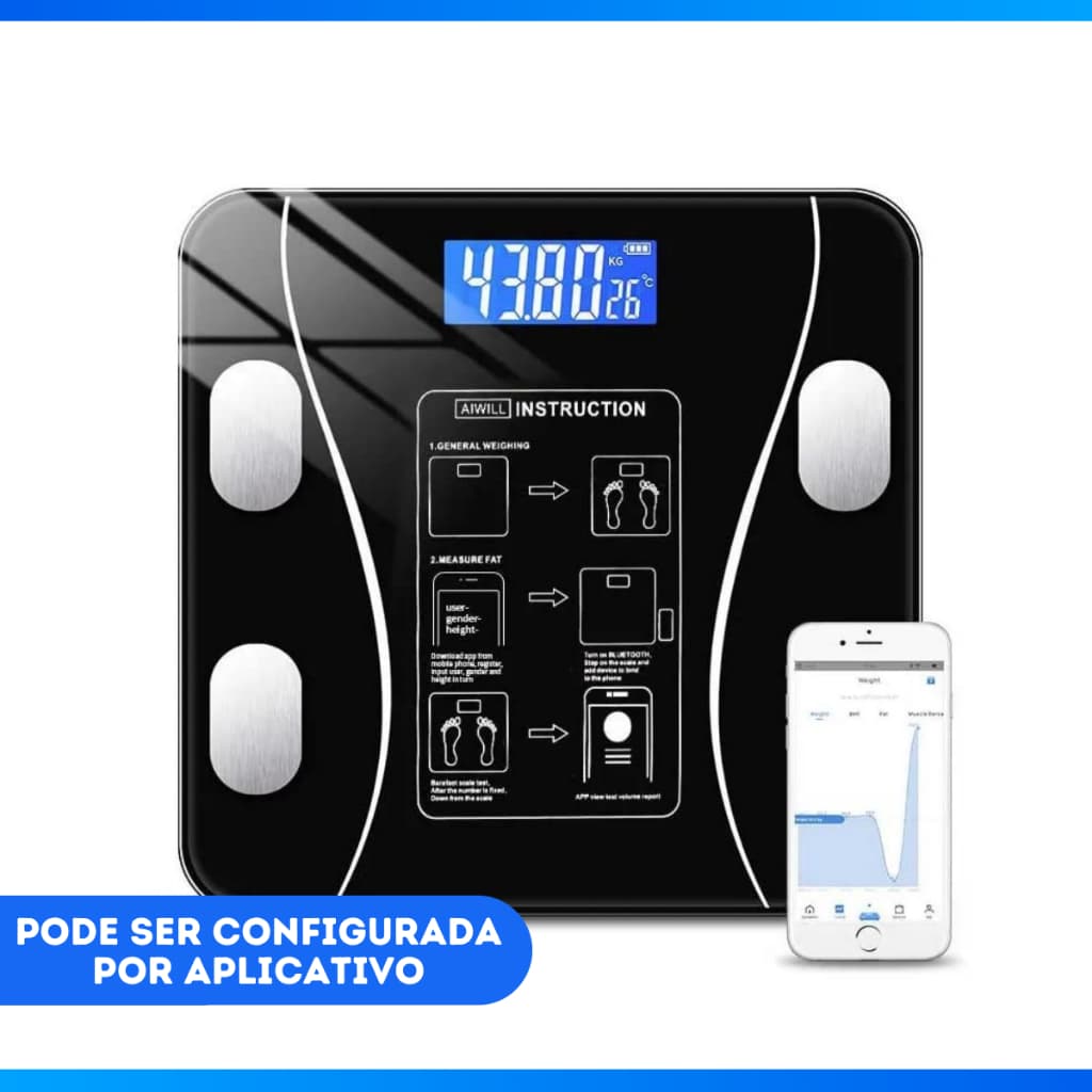 Balança Digital Vidro Quadrada Suporta 180k Corporal Alta Precisao