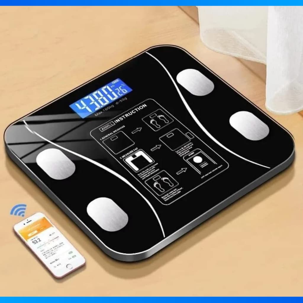 Balança Preta Digital Medidora Corporal Vidro Banheiro Suporta 180k Alta Precisao