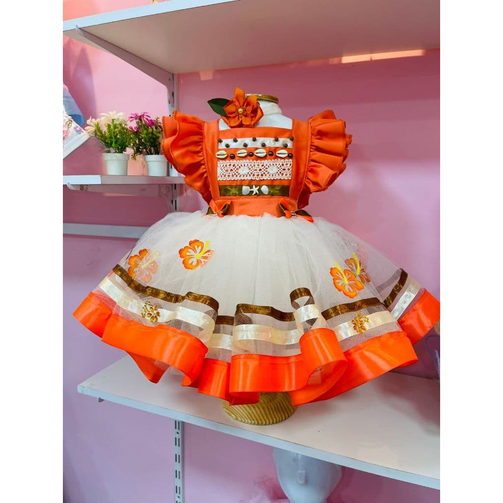 Romper Moana Infantil Luxo Fantasia Vestido Princesa Moana Festa Aniversário 1 a 6 Anos com Faixa e Calcinha