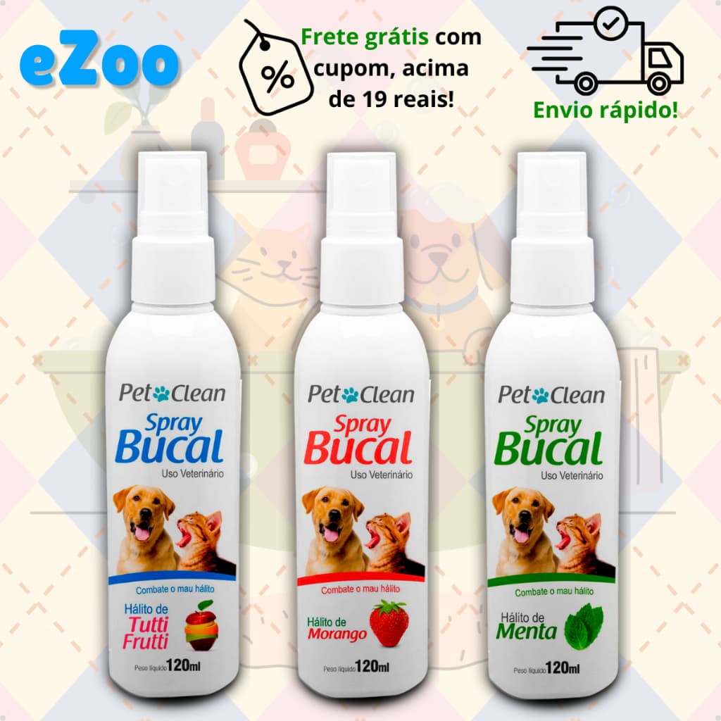 Spray Bucal Dental Fresco Contra Mau Hálito Bafo Tártaro para Cachorro e Gato Pet Clean 120 ml Menta