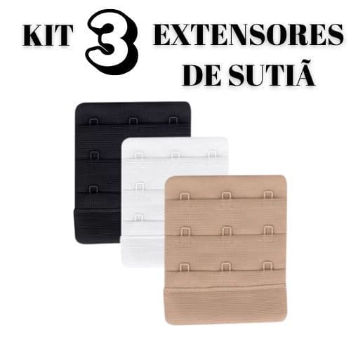 Kit C/ 3 Extensores de Sutiã Grande Adaptador Gancho Triplo de Medidas 7cm x 6cm Alongador de Sutiã