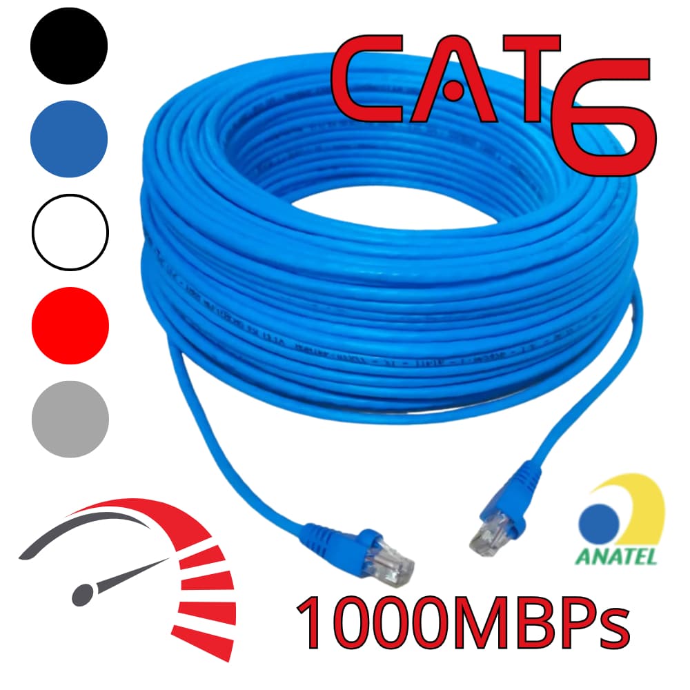 Cabo de Rede Cat6 RJ45 Alta Velocidade 2m 3m 5m 10m 15m Montado Homologado Anatel