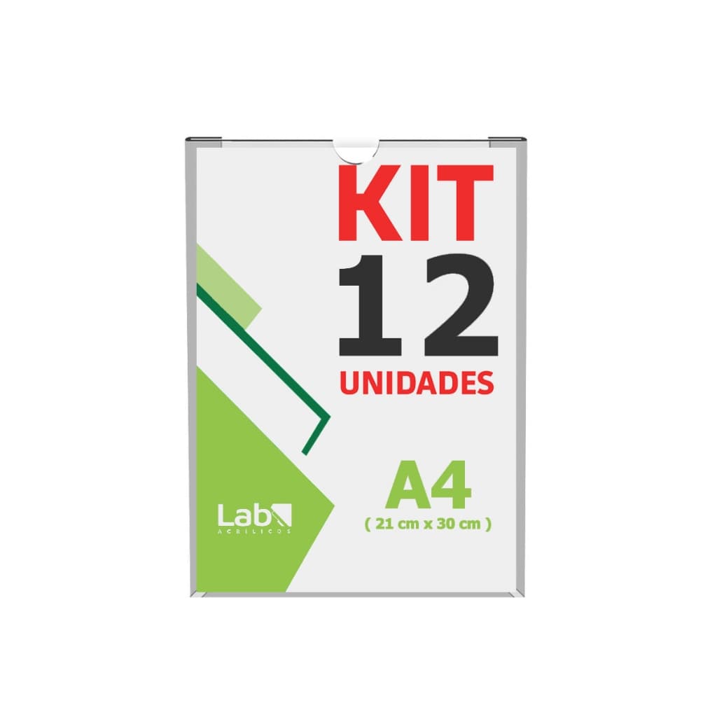 Kit com 12 Displays de Parede A4 Vertical Acrílico 21x30cm com Fita