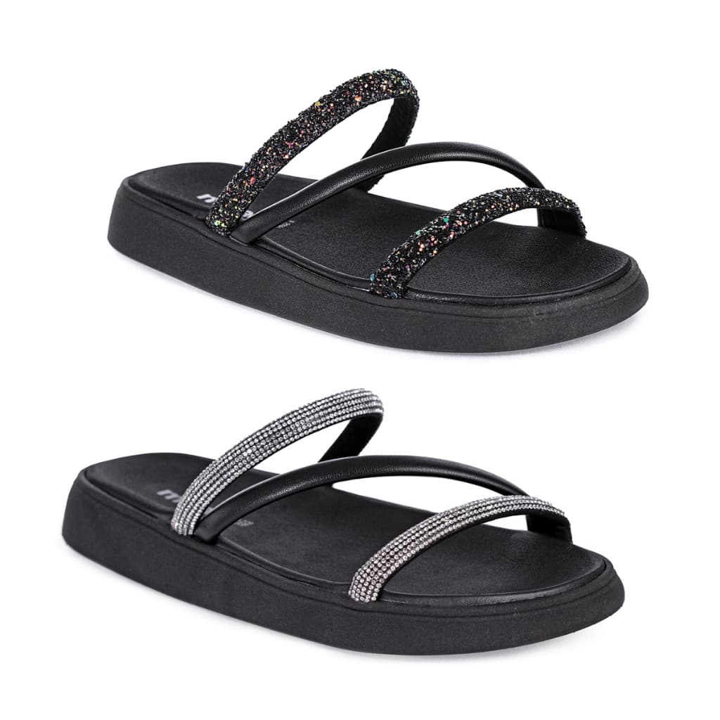 Sandália Moleca Tira Tripla Feminino Brilho Elegante Confortável Macia Leve Casual Moda Blogueira