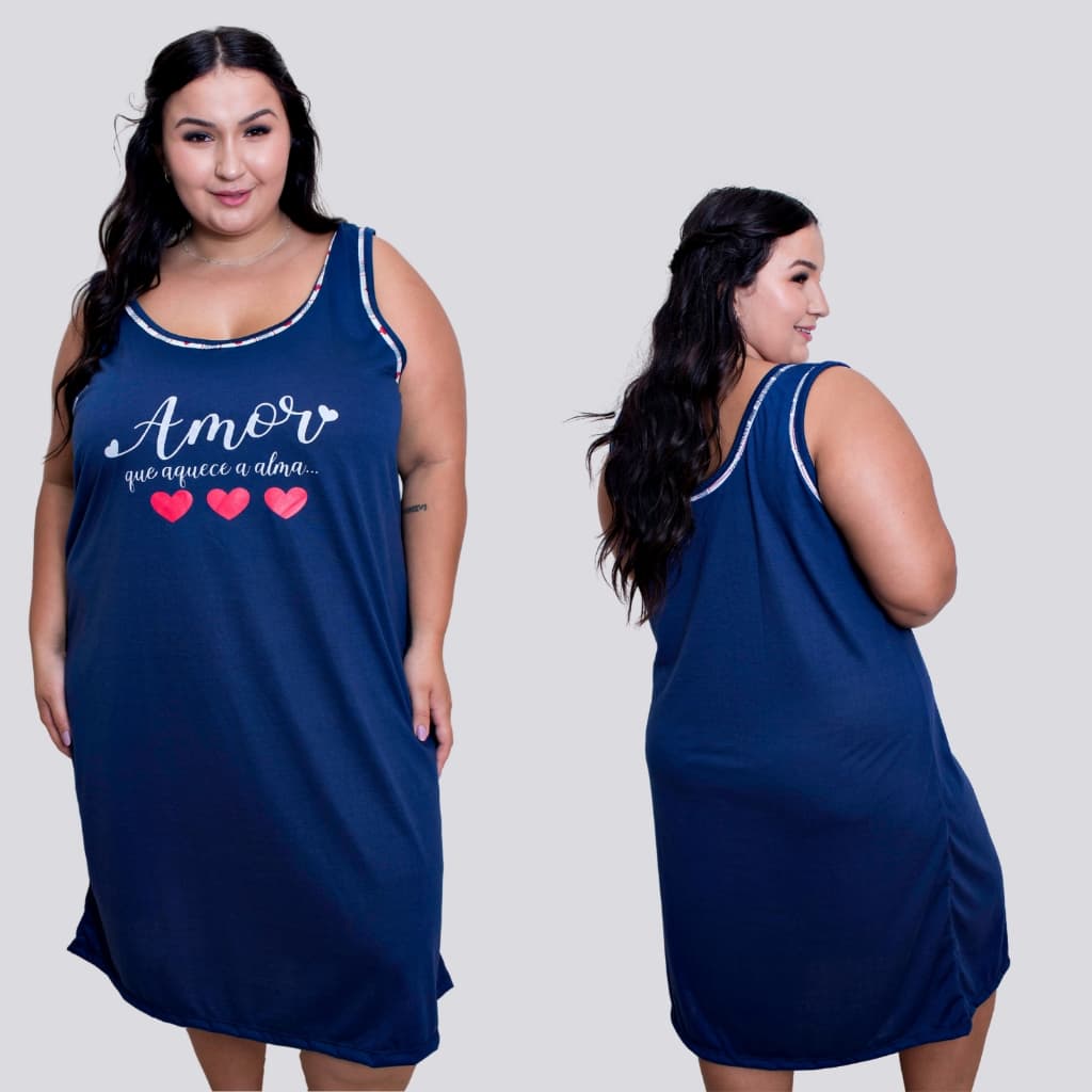Camisola Plus Size Malha 100% Algodão Conforto Linha Noite Dormir Moda Feminina Moda Intima
