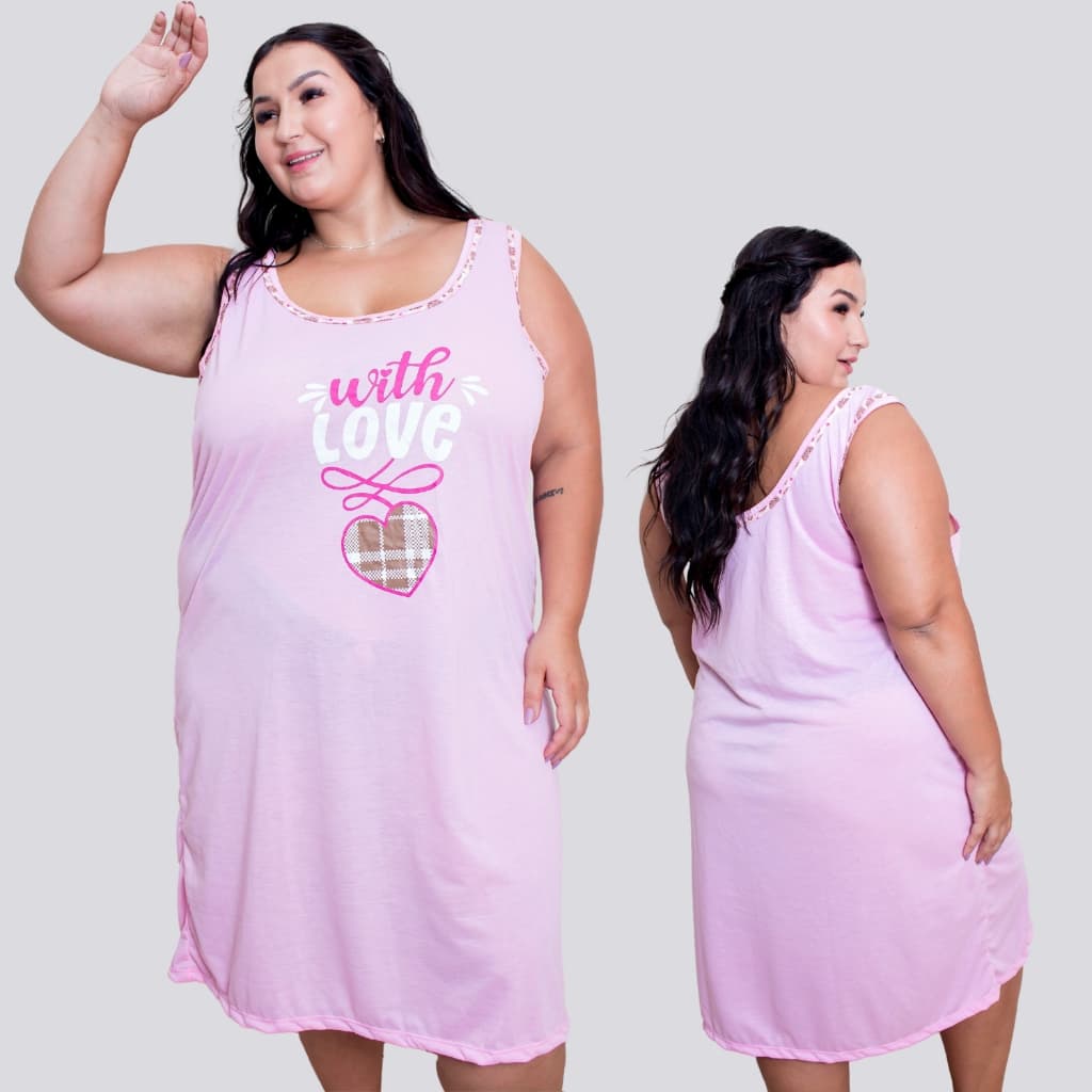 Kit com 2 Camisolas Plus Size Malha 100% Algodão Linha Noite Confortável para Dormir Moda Feminina Moda Intima
