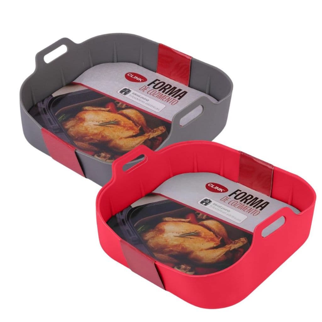 Forma de Silicone Quadrada Antiaderente Air Fryer Forno Assadeira Fritadeira Elétrica Vermelha Cinza Clink 230°C
