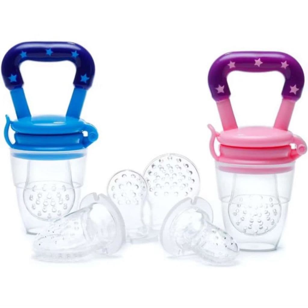 Chupeta  Mordedor Alimentadora Bebê De Silicone Porta Fruta Azul e Rosa