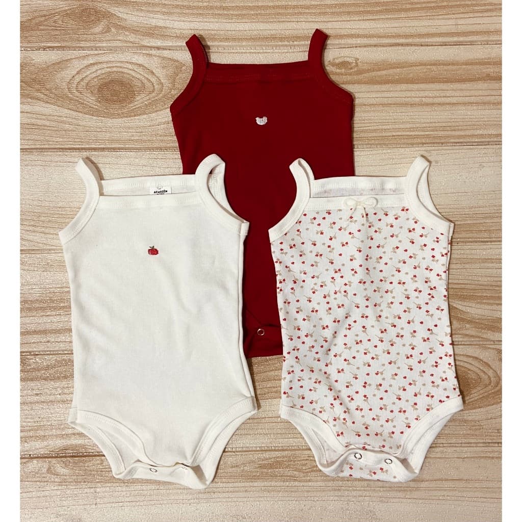 Kit 3 Body alcinha regata bebê menina menino vermelho algodão maça enxoval