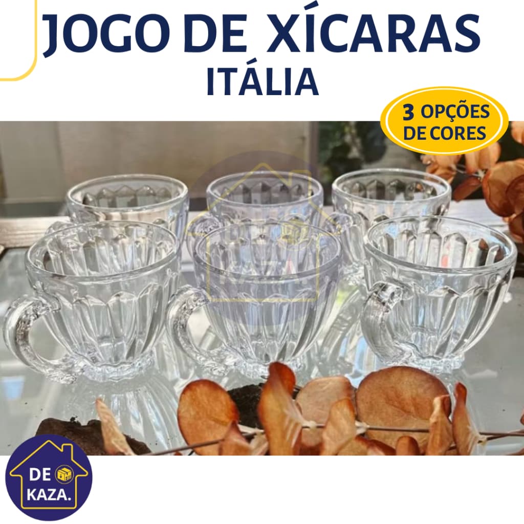 JOGO DE XÍCARA ITÁLIA 6 UNIDADES TRANSPARENTE ÂMBAR FURTA-COR 200ml LANTY