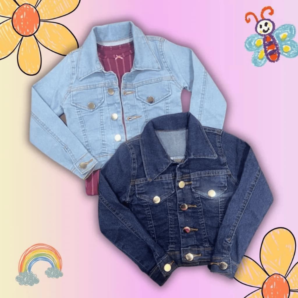 kit 2 jaquetas jeans infantil menina bebe promoção lycra