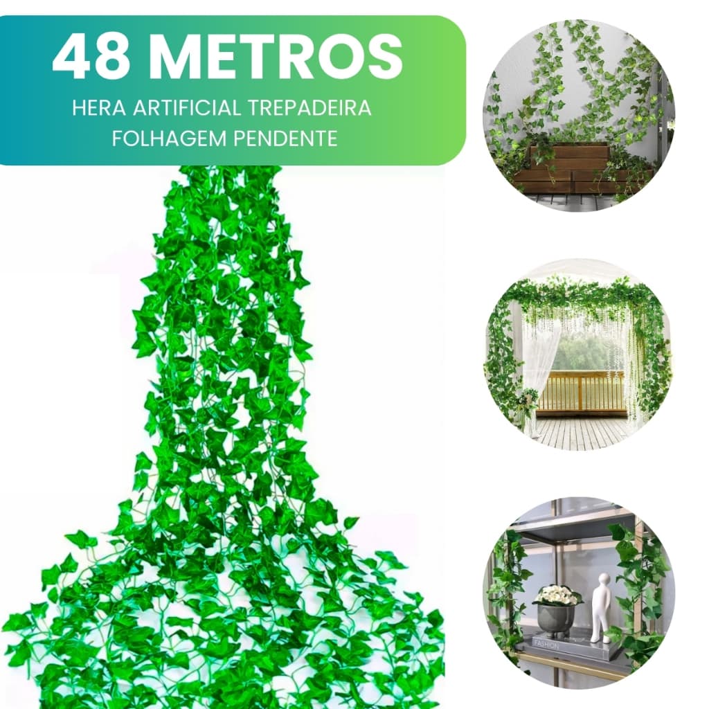 48 Metros Hera Verde Planta Artificial Trepadeira Ramas Folhagem Pendente