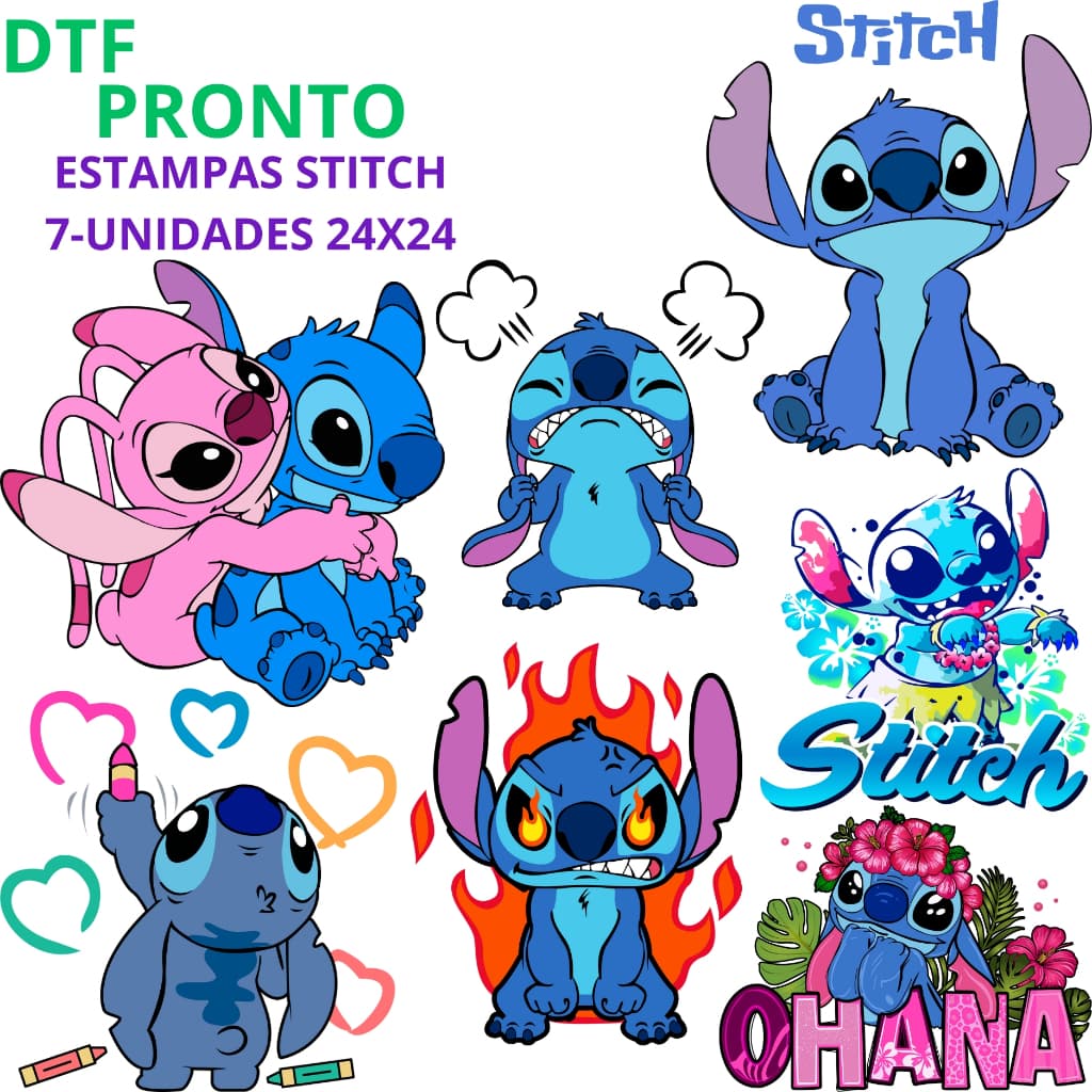 DTF Impressão Pronta Para Estampar  Camisetas Qualquer Tecido Desenhos Stitch Premium Envio Rapido