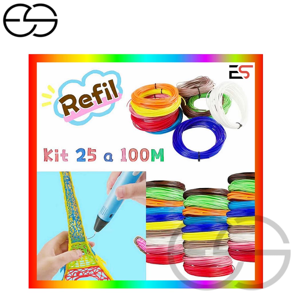 Refil Caneta 3D Fio 25M 50M 100M Filamento ABS 5 A 10 Cores Impressora Manual Infantil Pintura 3D