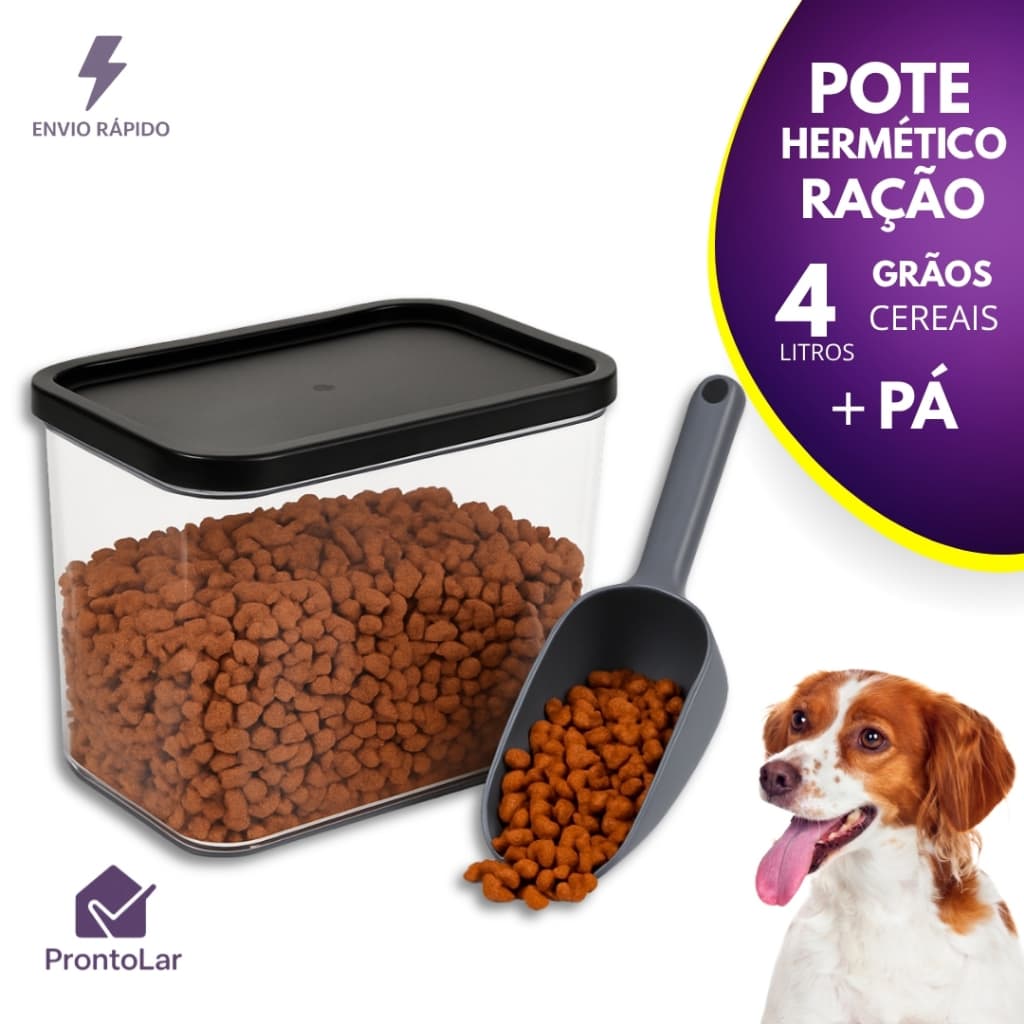 Pote Para Ração 4 Litros Hermético + Pá Medidora 200 ml