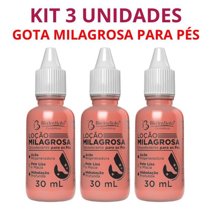 Kit 3 Un Loção Milagrosa para os Pés Gota Hidratação Desodorante Bio Instinto 30ml