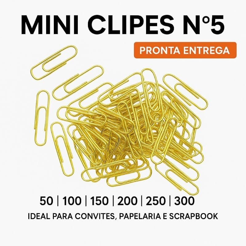 Mini Clips Dourado Nº 5 - Clipes de Papel para Convites - Lembrancinhas - Casamento e 15 Anos