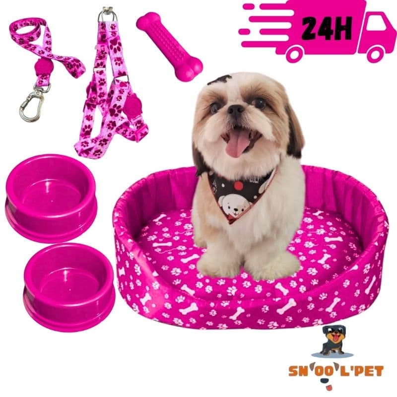 Kit Para Cachorro Luxuoso Pequeno Cama Pet Comedouro Para Cachorro