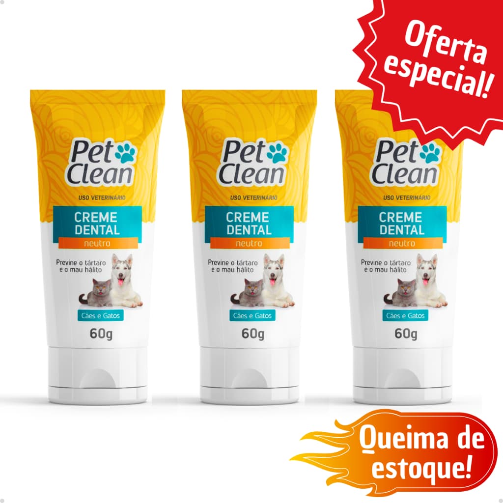 Kit com 1 ou 3 ou 5 Creme Dental Pasta de Dente para Cachorro e Gato Pet Shop Pet Clean Neutro 60g
