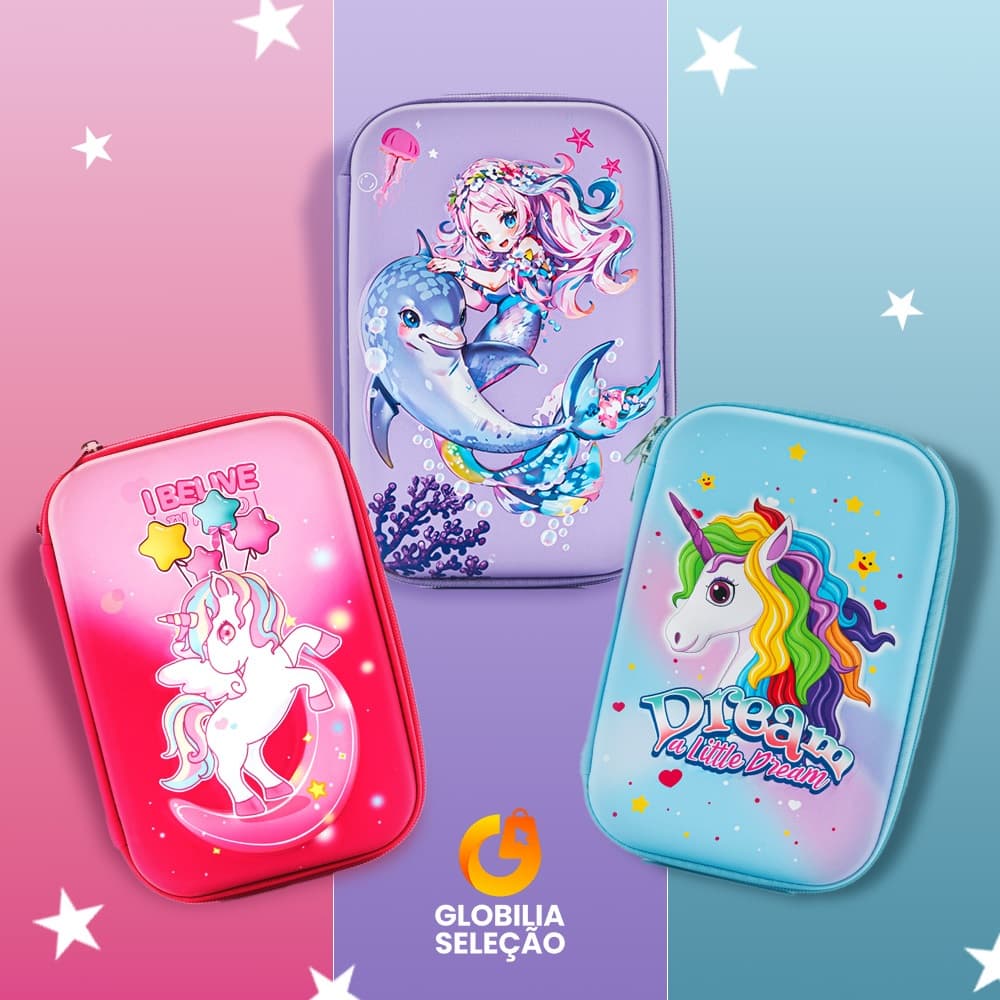 ✨【Novidades】Caixa de Armazenamento Escolar Infantil Grande Estojo Grande rígida 3D com 1 divisórias Inmetro PVC