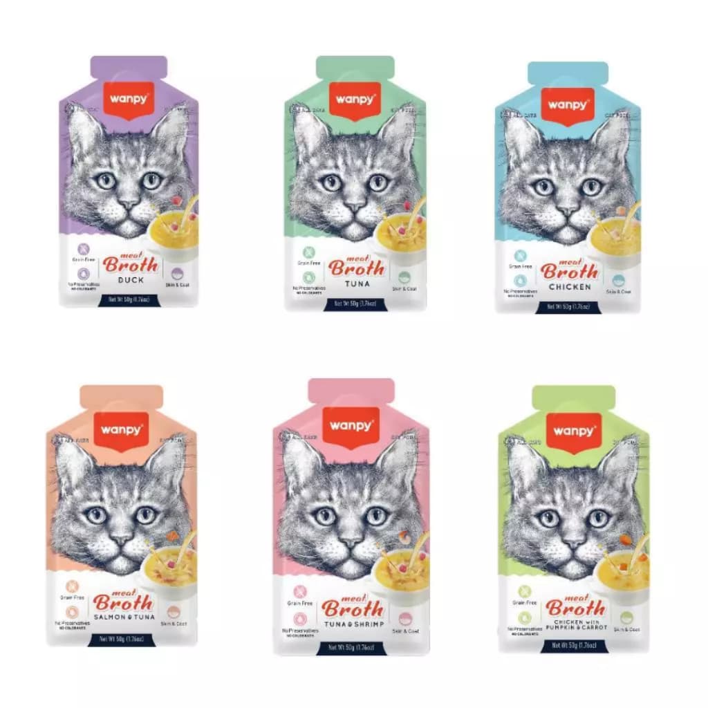 Combo Wanpy Sopa Caldo Caldinho Alimento Úmido Petisco Para Gatos 50g