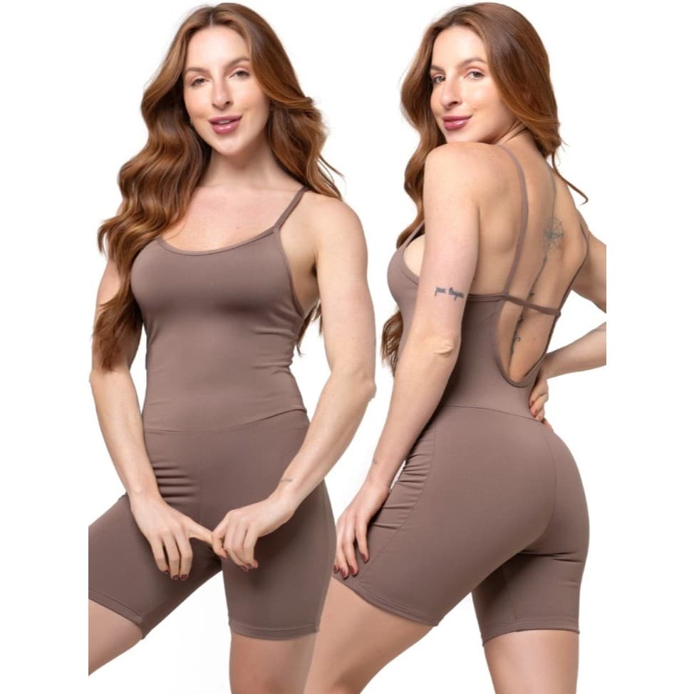 Macaquinho Fitness Alcinha Slim Zero Transparência Forrado Academia Macacão Crossfit 048