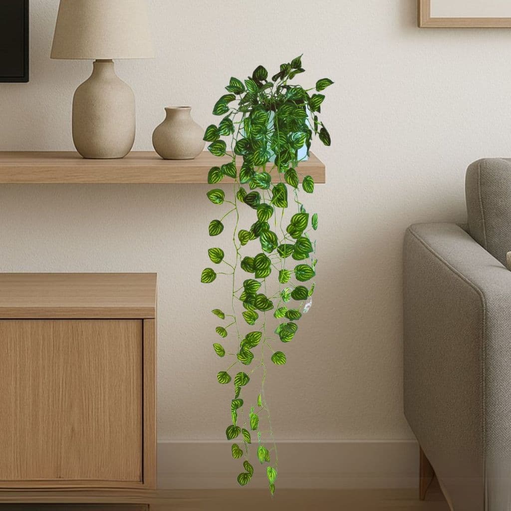 Planta Artificial Jibóia Pendente Caída com Vaso Espelhado