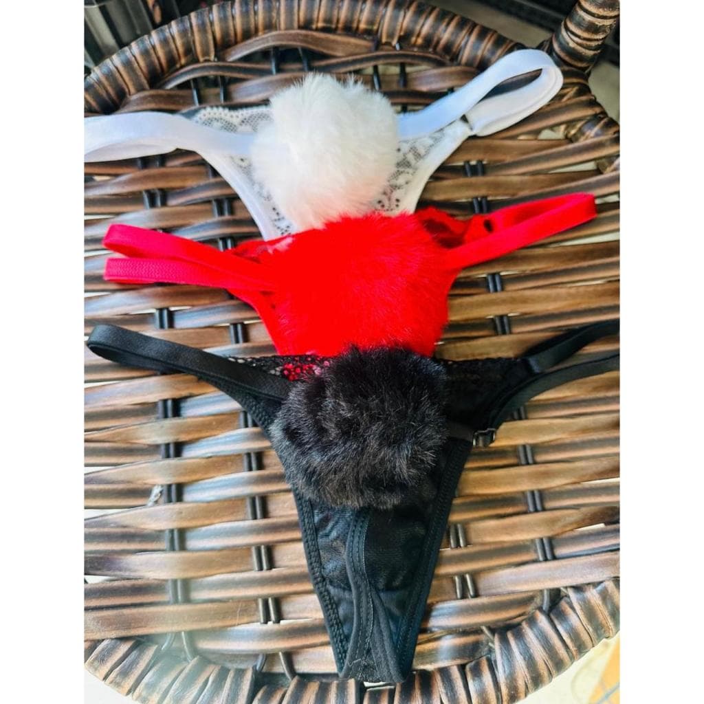Calcinha Pelucia Pompom Fio Renda Com Regulagem Na Lateral Calcinha Coelhinho