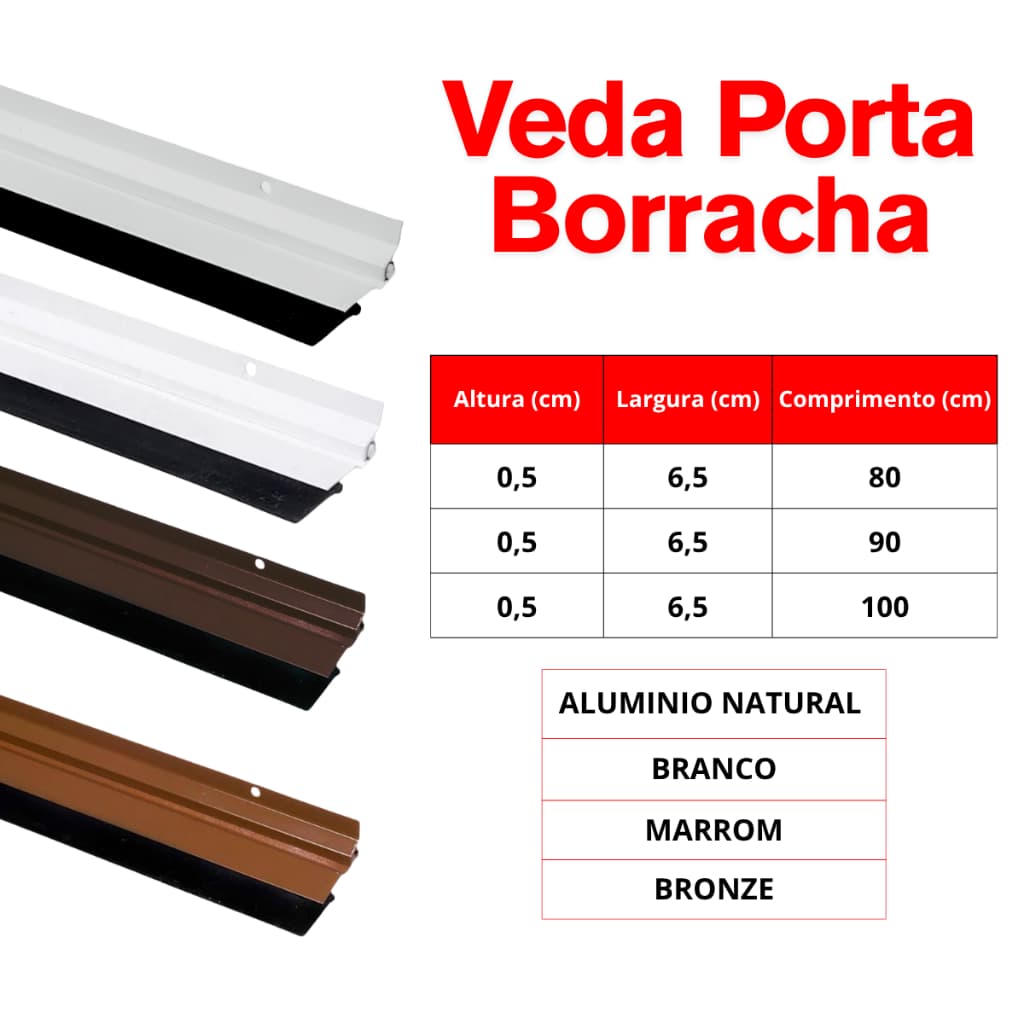 Veda Porta Rodo Vedante Protetor de Porta em Alumínio e Borracha 80cm 90cm 100cm