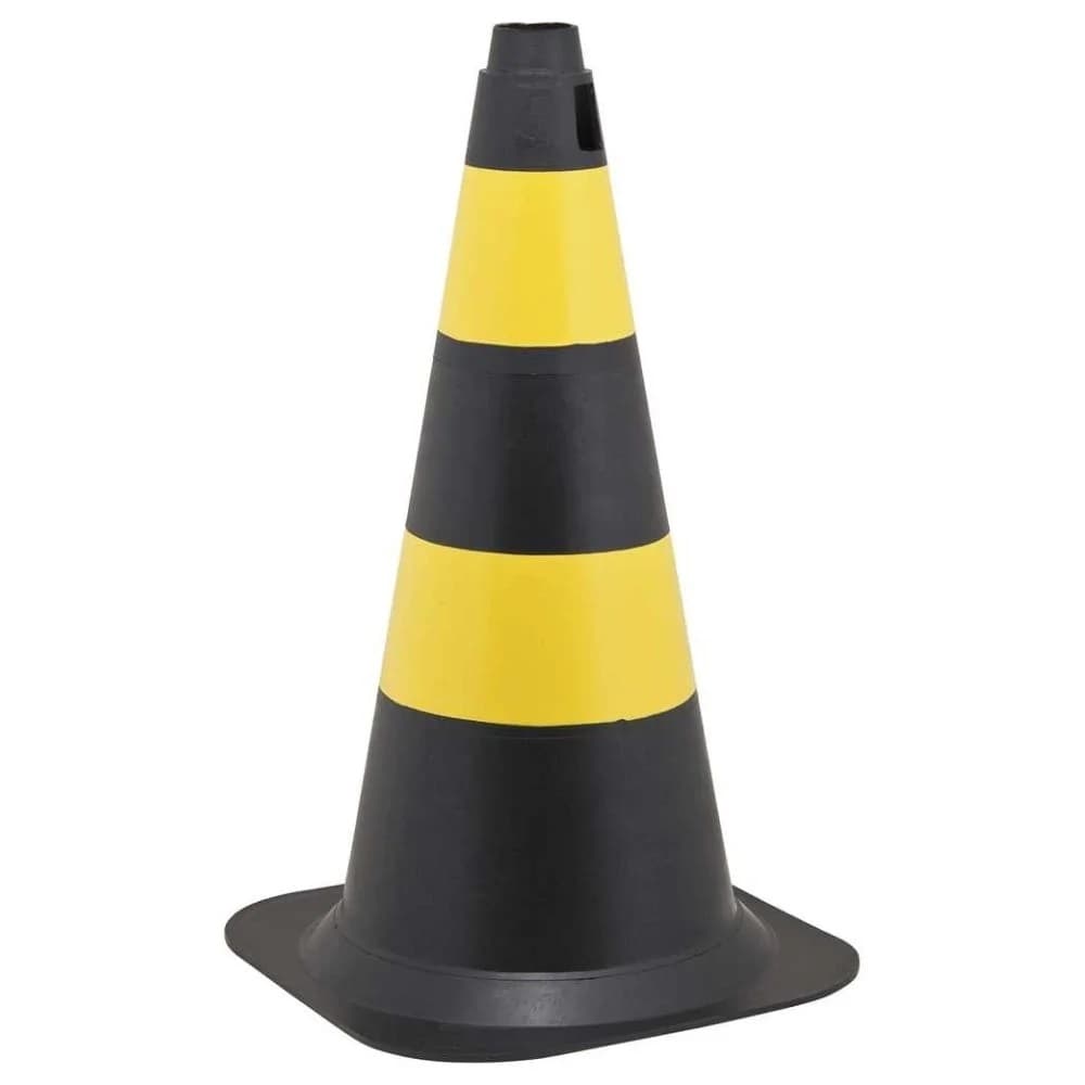 Cone Sinalização Rígido 50CM Preto/Amarelo Com N.F
