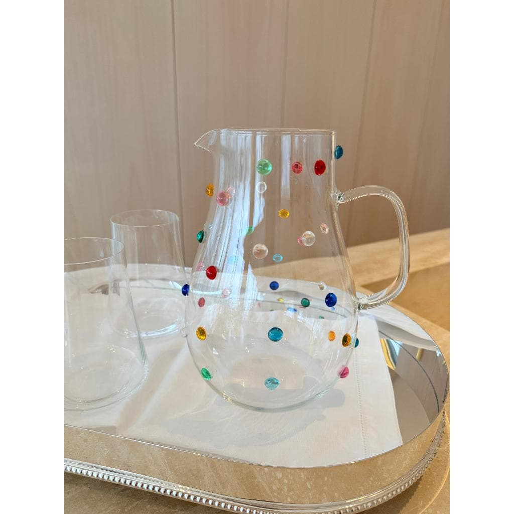 Jarra Àgua Suco Vidro  2 Litros  Decorada Com Mini Gemas Coloridas