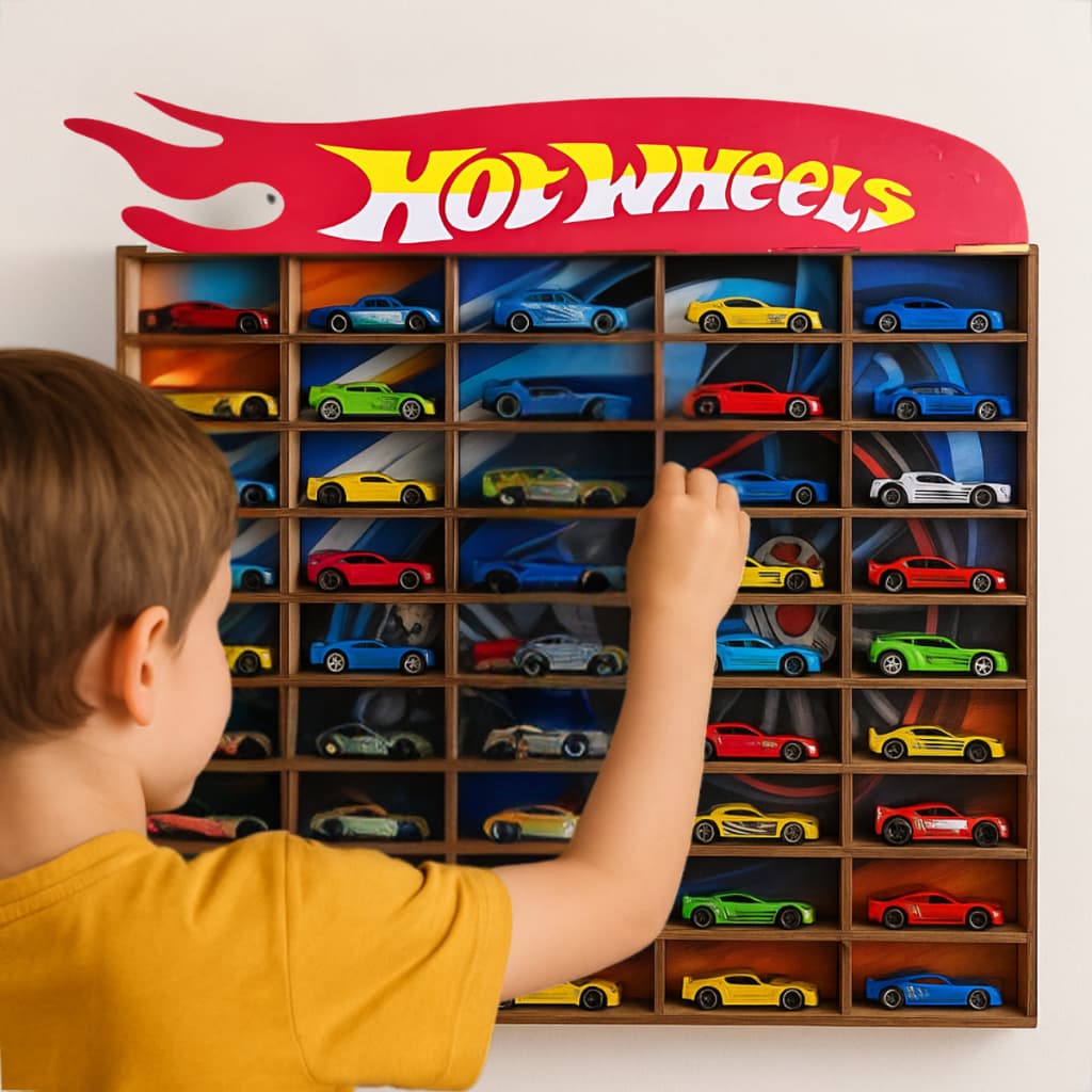 Expositor de Carrinhos HotWheels Porta 50 Carrinhos Coledionáveis em MDF
