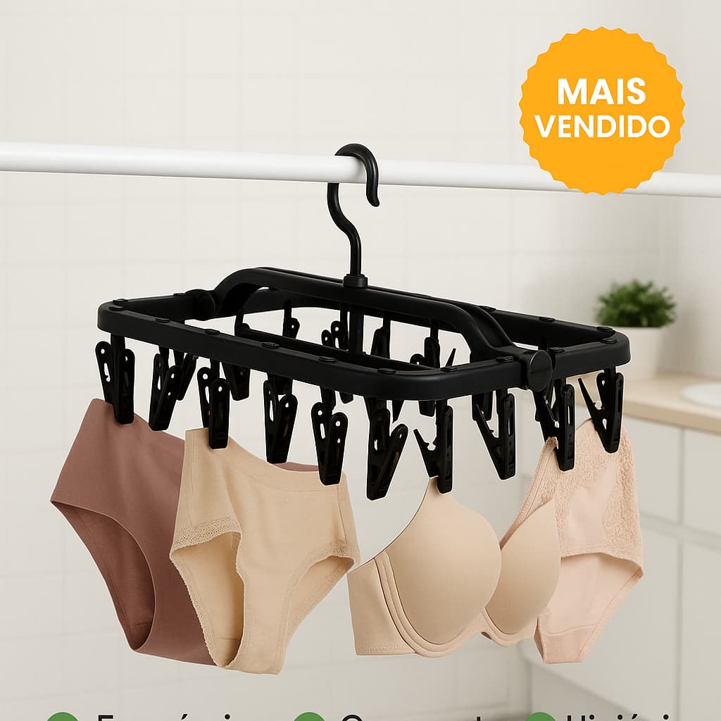Varal de Roupas Íntimas 26 Prendedores Dobrável Multiuso Cueca Calcinha Meias e Delicadas