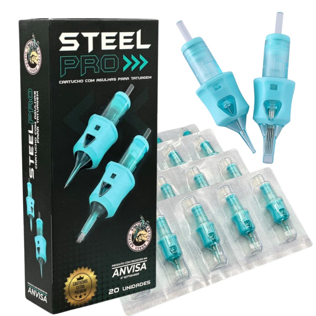 Caixa de cartucho agulha tatuagem Steel Pro 20un 10un Universal - Premium
