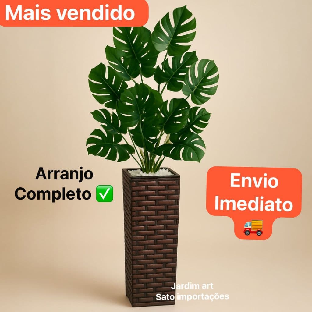 Planta Artificial Costela de Adão 105cm com Vaso e Pedras ref 2FCG